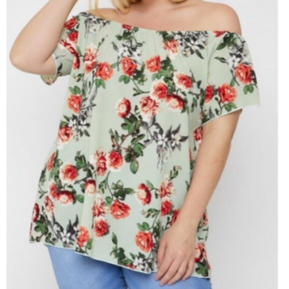 Floral Print Off the Shoulder Plus Size Top for Women - Picture 2 of 2